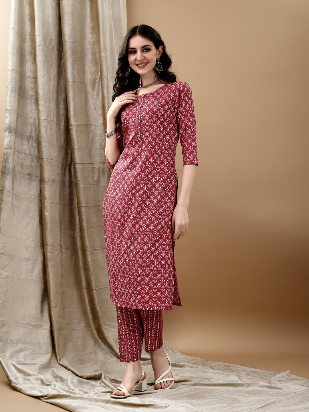 Ethnic Motifs Printed Kurta With Pant & Dupatta, Pink - Hiral Fashion