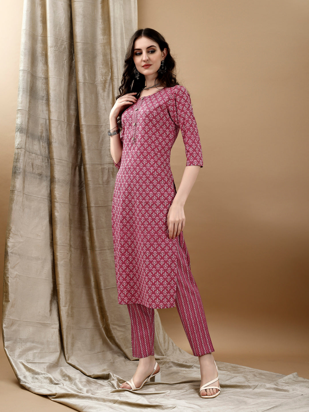 Ethnic Motifs Printed Kurta With Pant & Dupatta, Pink - Hiral Fashion