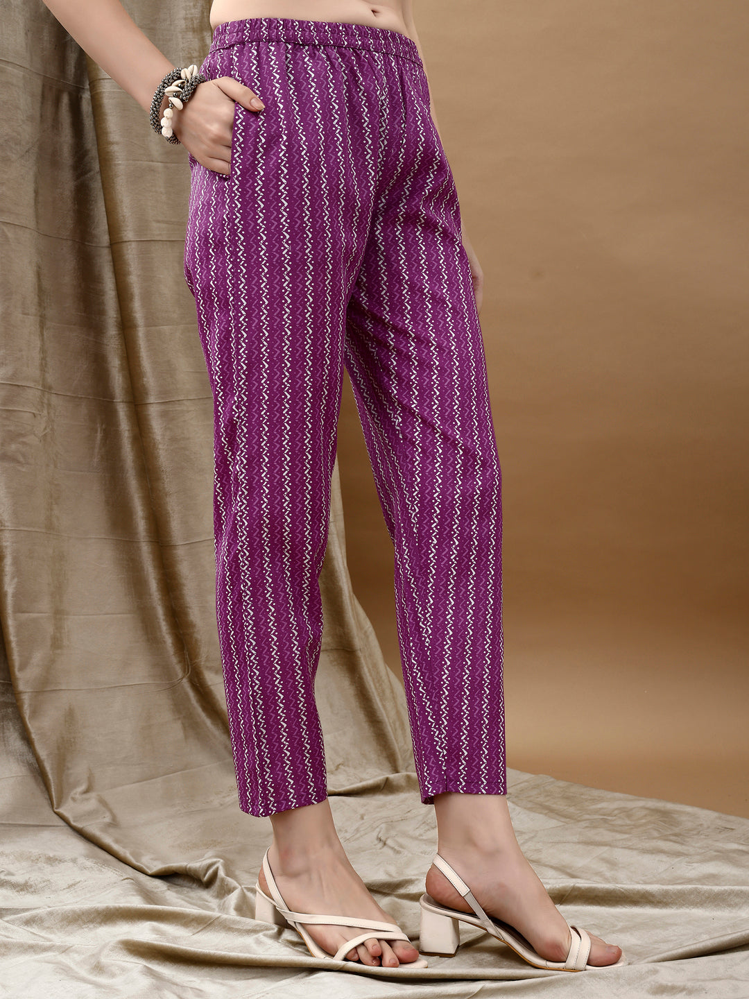 Ethnic Motifs Printed Kurta With Pant & Dupatta, Purple - Hiral Fashion