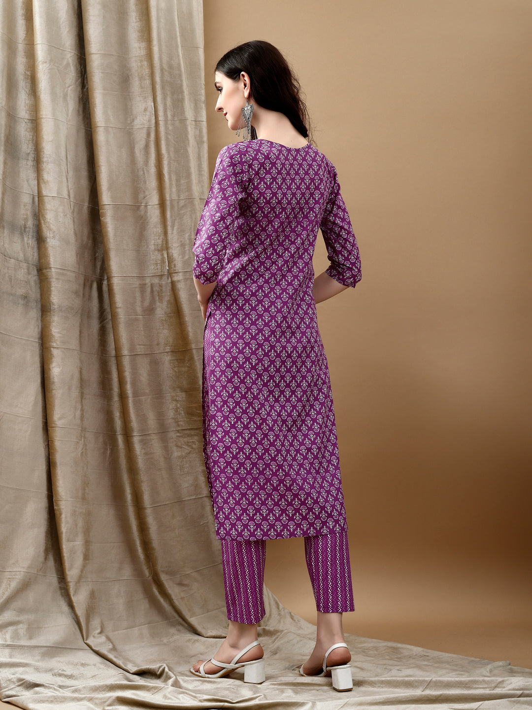 Ethnic Motifs Printed Kurta With Pant & Dupatta, Purple - Hiral Fashion