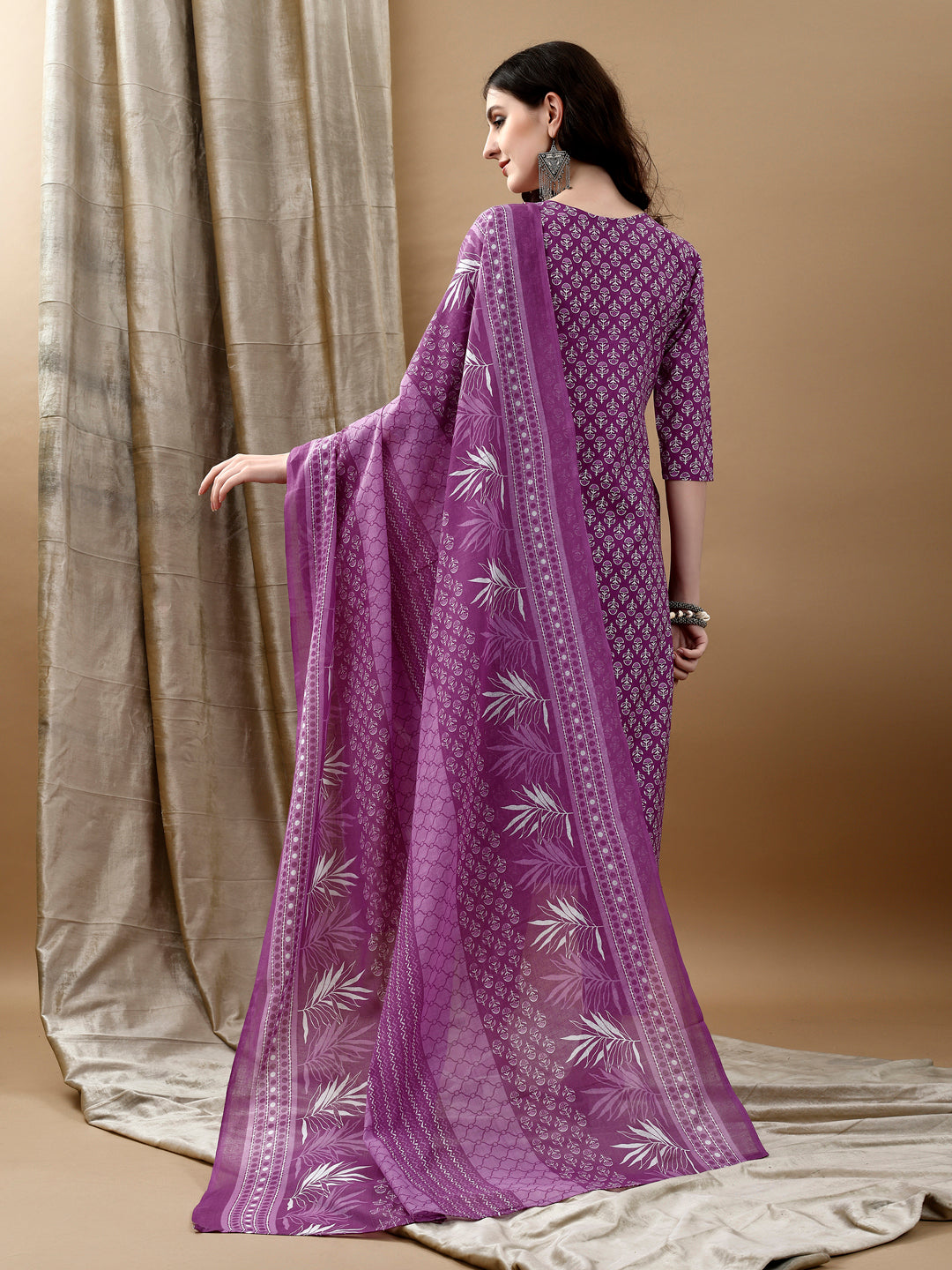 Ethnic Motifs Printed Kurta With Pant & Dupatta, Purple - Hiral Fashion