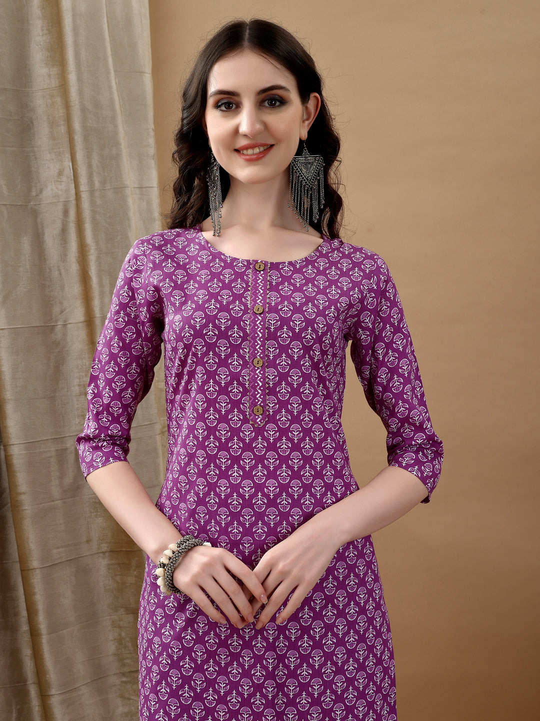 Ethnic Motifs Printed Kurta With Pant & Dupatta, Purple - Hiral Fashion