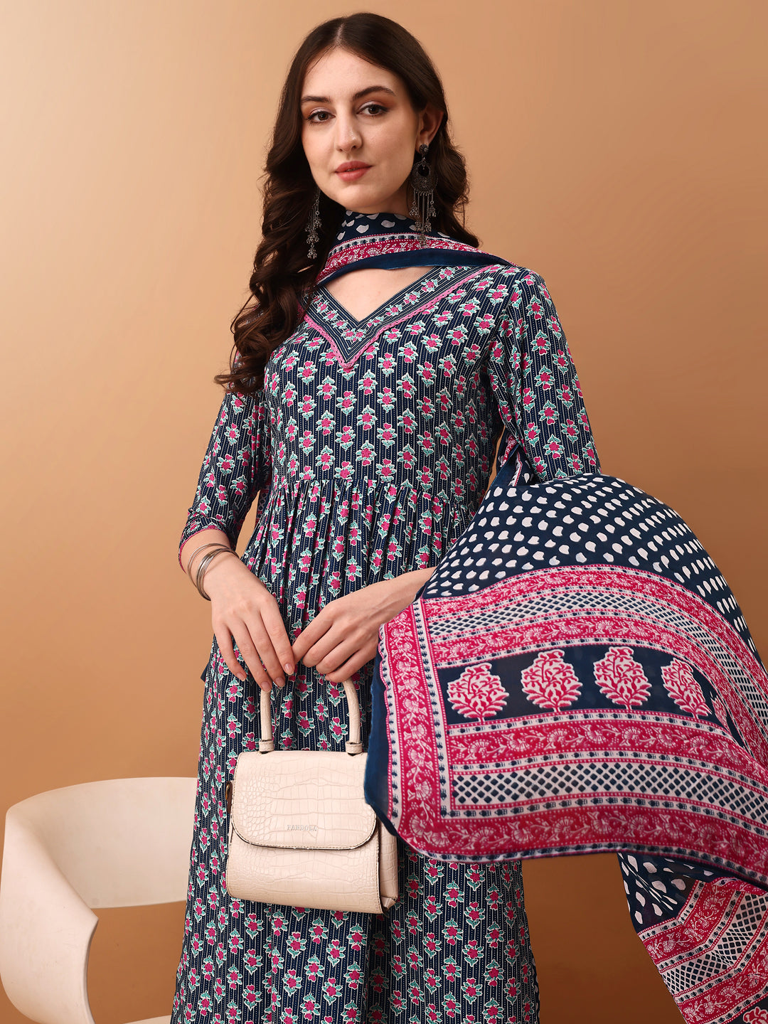 Nyra Cut Ethnic Motifs Printed Kurta With Pant & Dupatta, Blue - Hiral Fashion