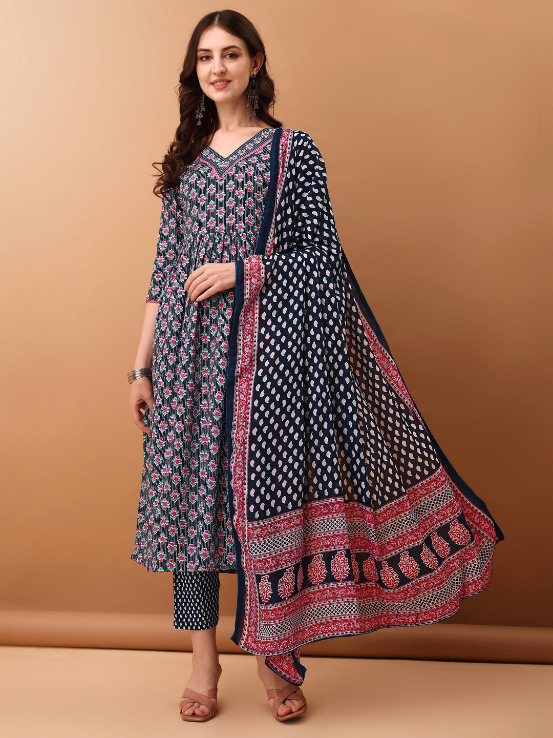Nyra Cut Ethnic Motifs Printed Kurta With Pant & Dupatta, Blue - Hiral Fashion