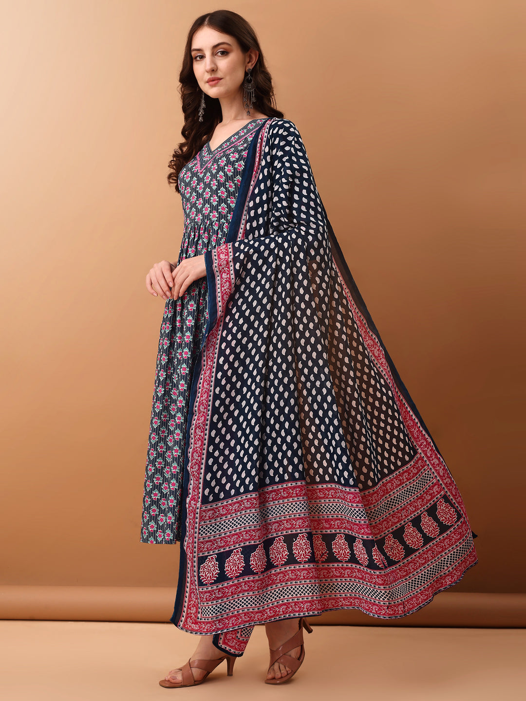 Nyra Cut Ethnic Motifs Printed Kurta With Pant & Dupatta, Blue - Hiral Fashion