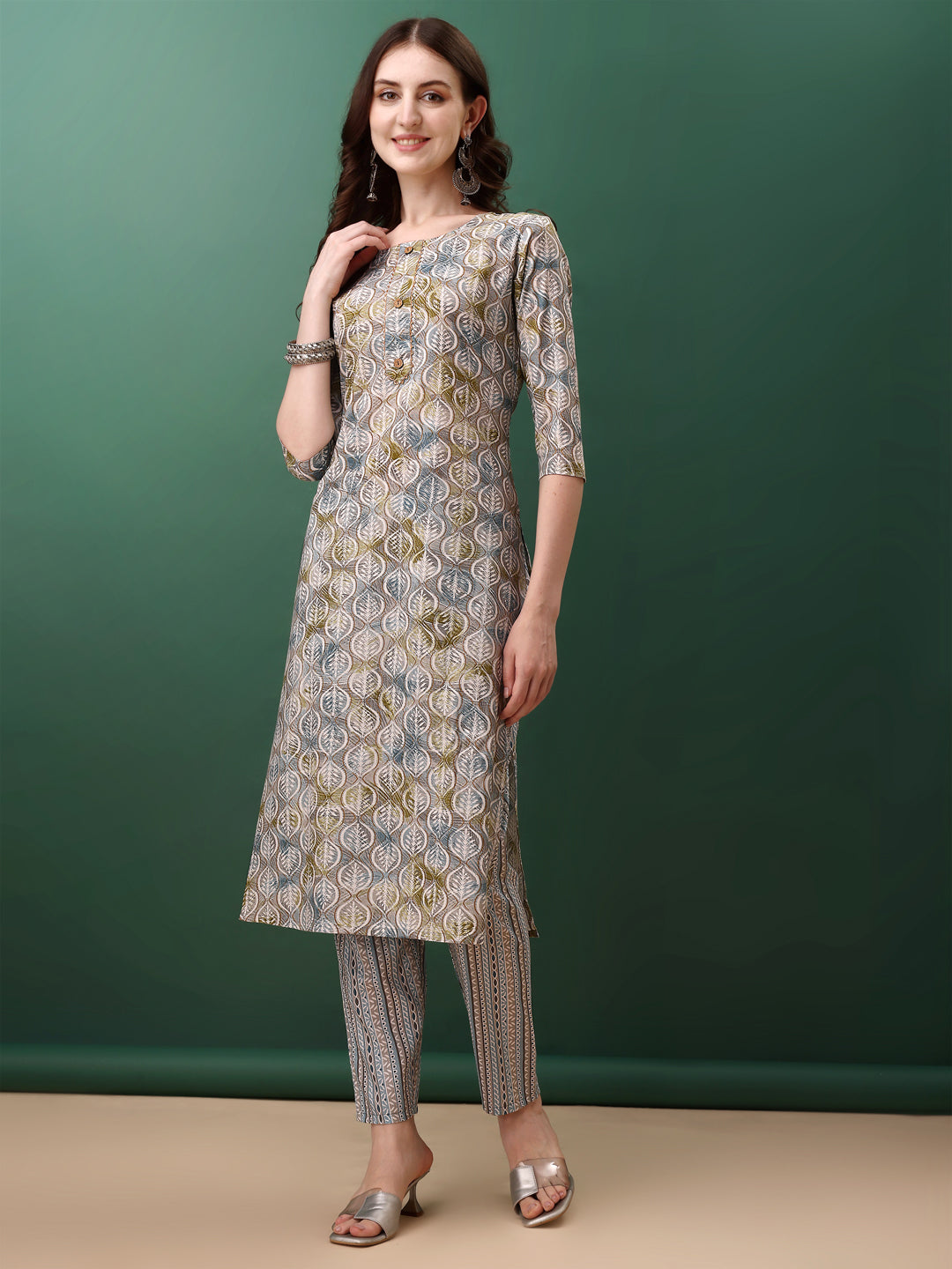 Floral Printed Kurta With Pant & Dupatta, Blue - Hiral Fashion