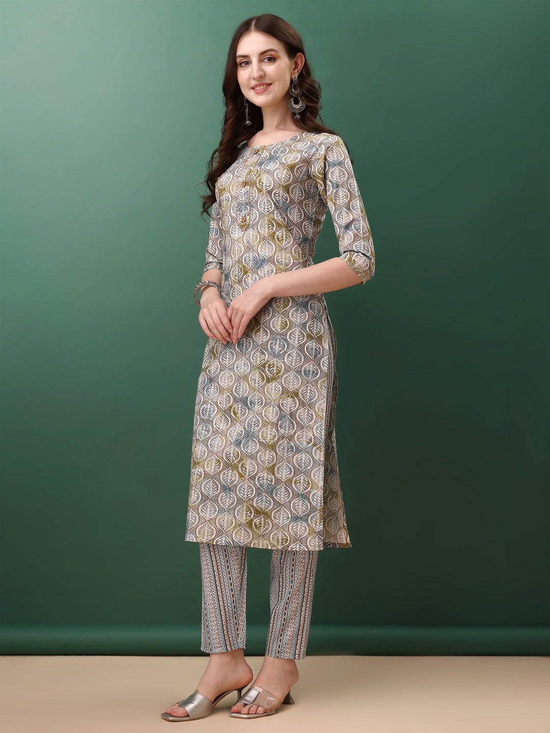 Floral Printed Kurta With Pant & Dupatta, Blue - Hiral Fashion