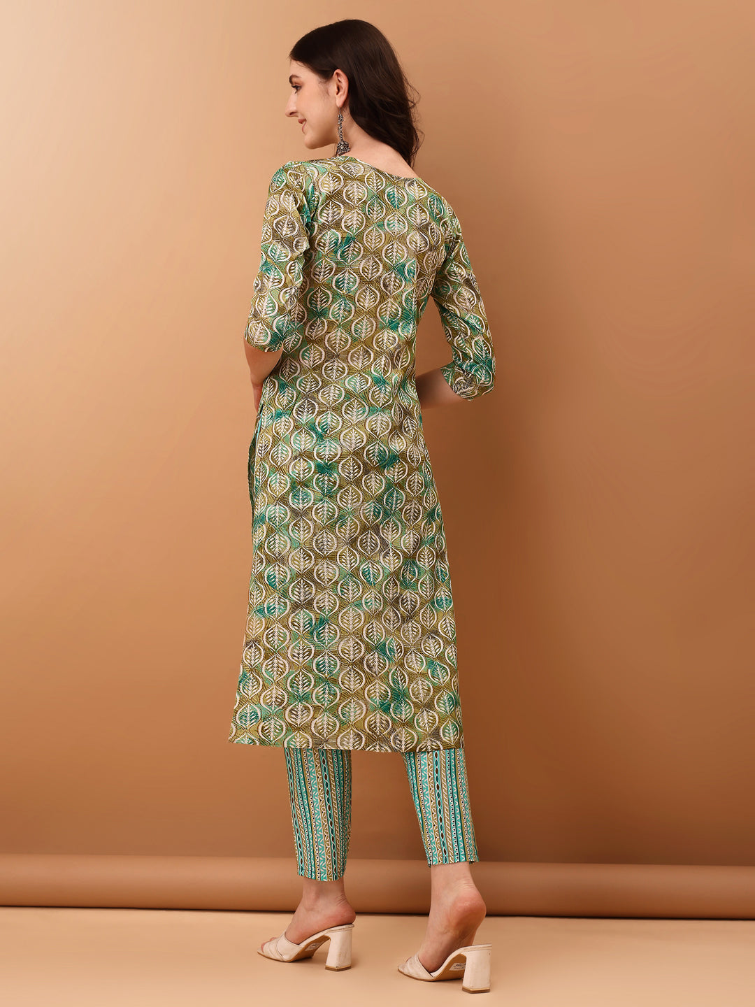 Floral Printed Kurta With Pant & Dupatta, Green - Hiral Fashion