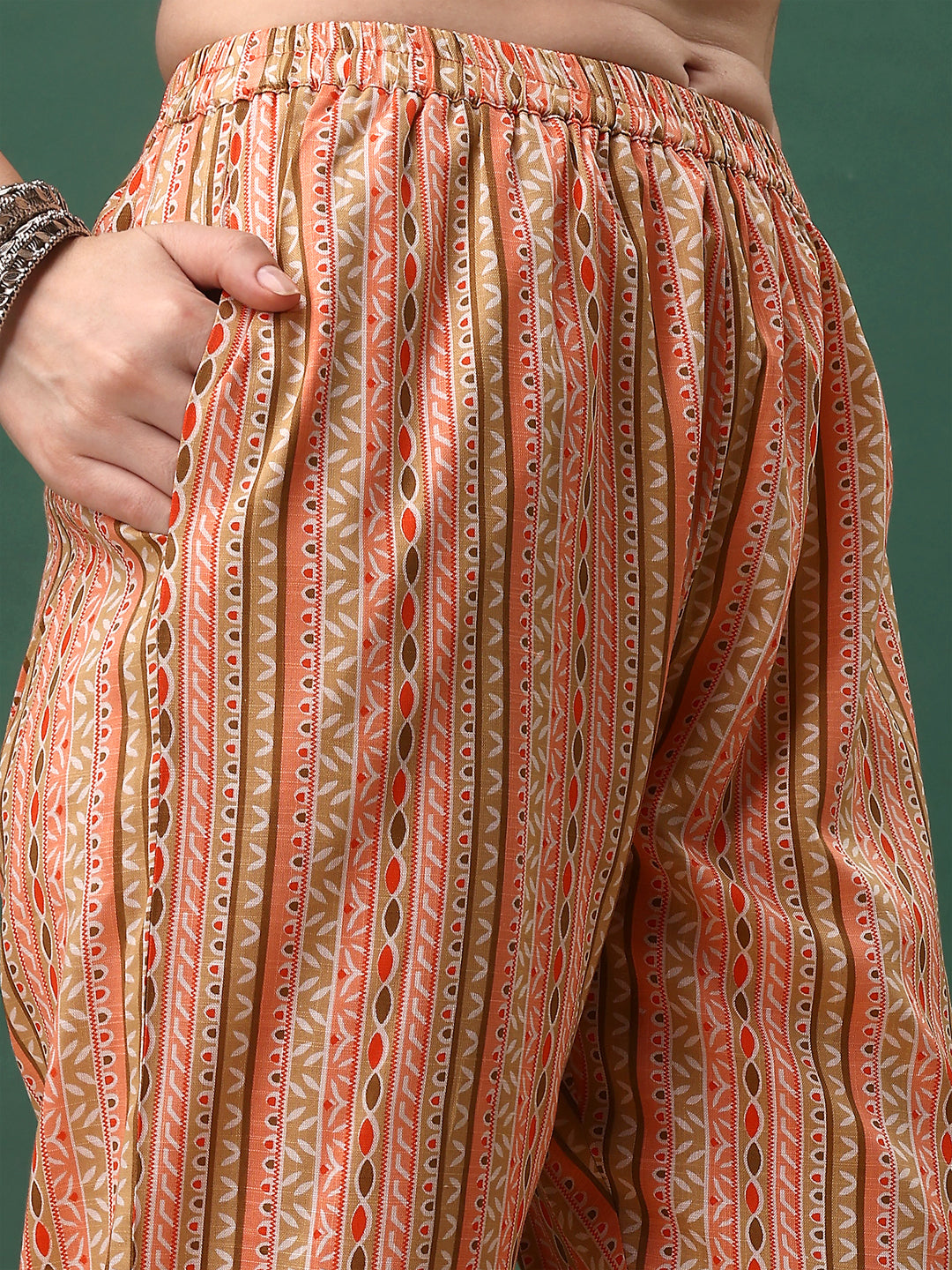 Floral Printed Kurta With Pant & Dupatta, Orange - Hiral Fashion