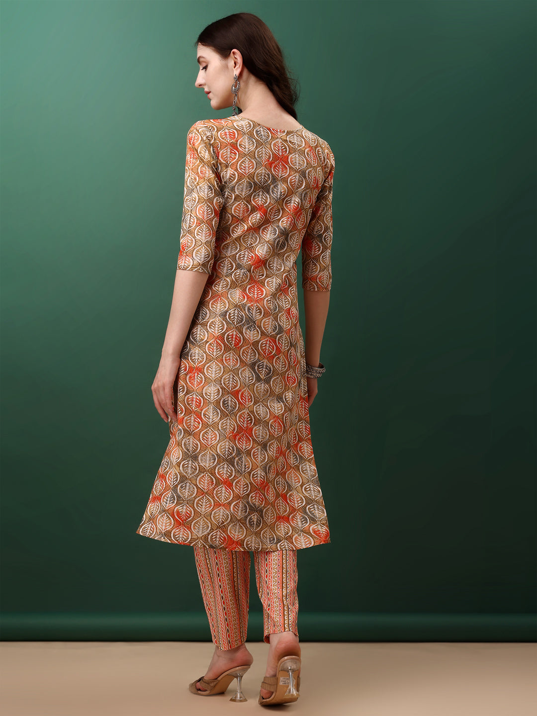 Floral Printed Kurta With Pant & Dupatta, Orange - Hiral Fashion