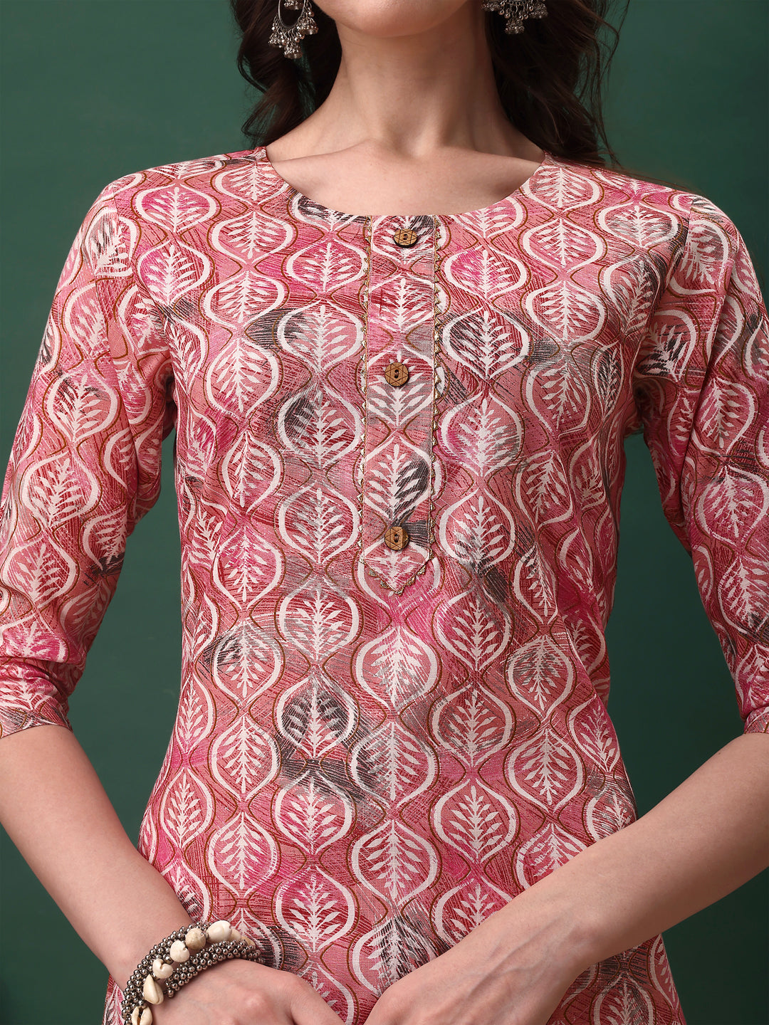 Floral Printed Kurta With Pant & Dupatta, Pink - Hiral Fashion