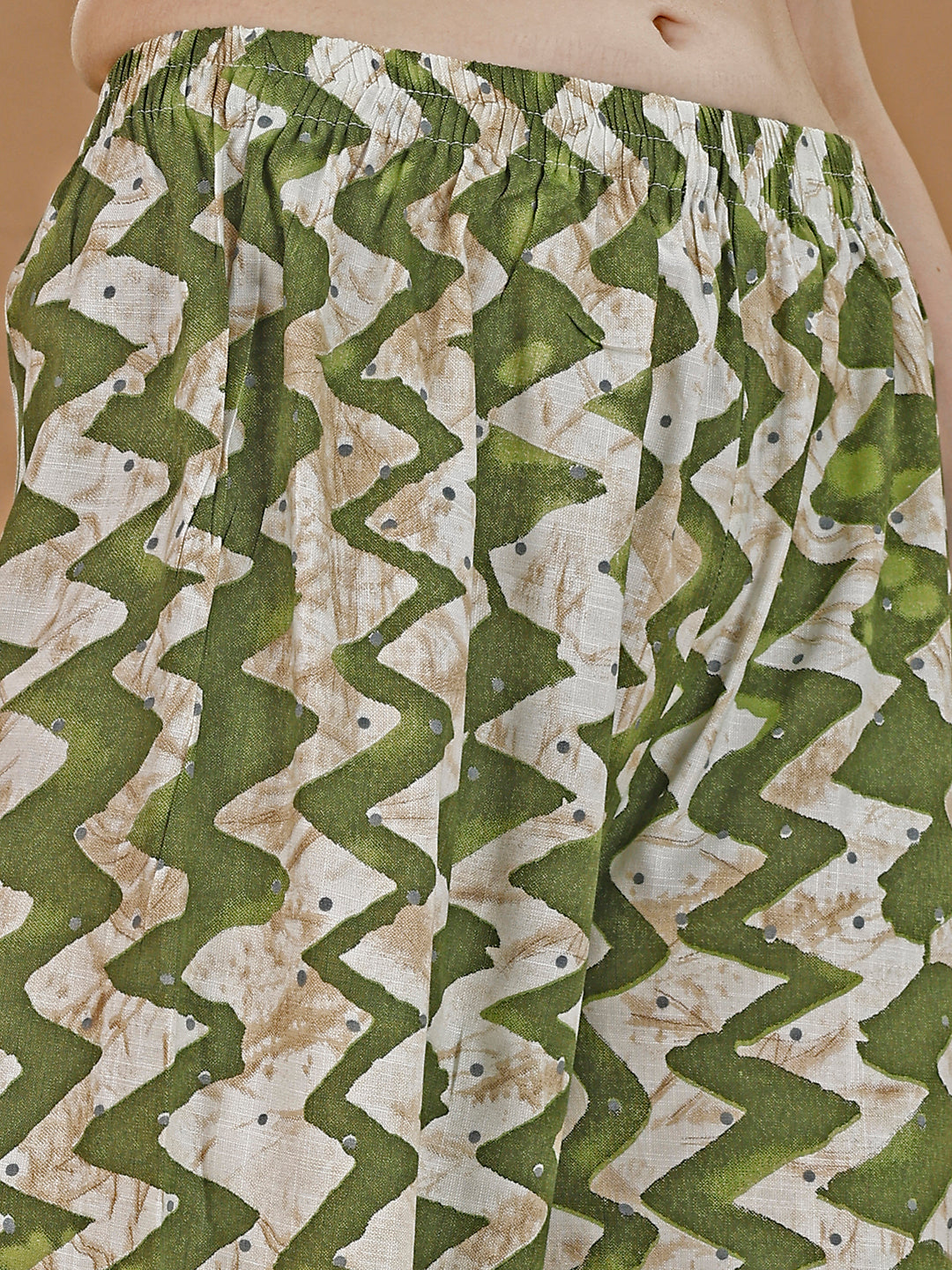 Chevron Printed Kurta With Palazzo Pant & Dupatta, Green - Hiral Fashion