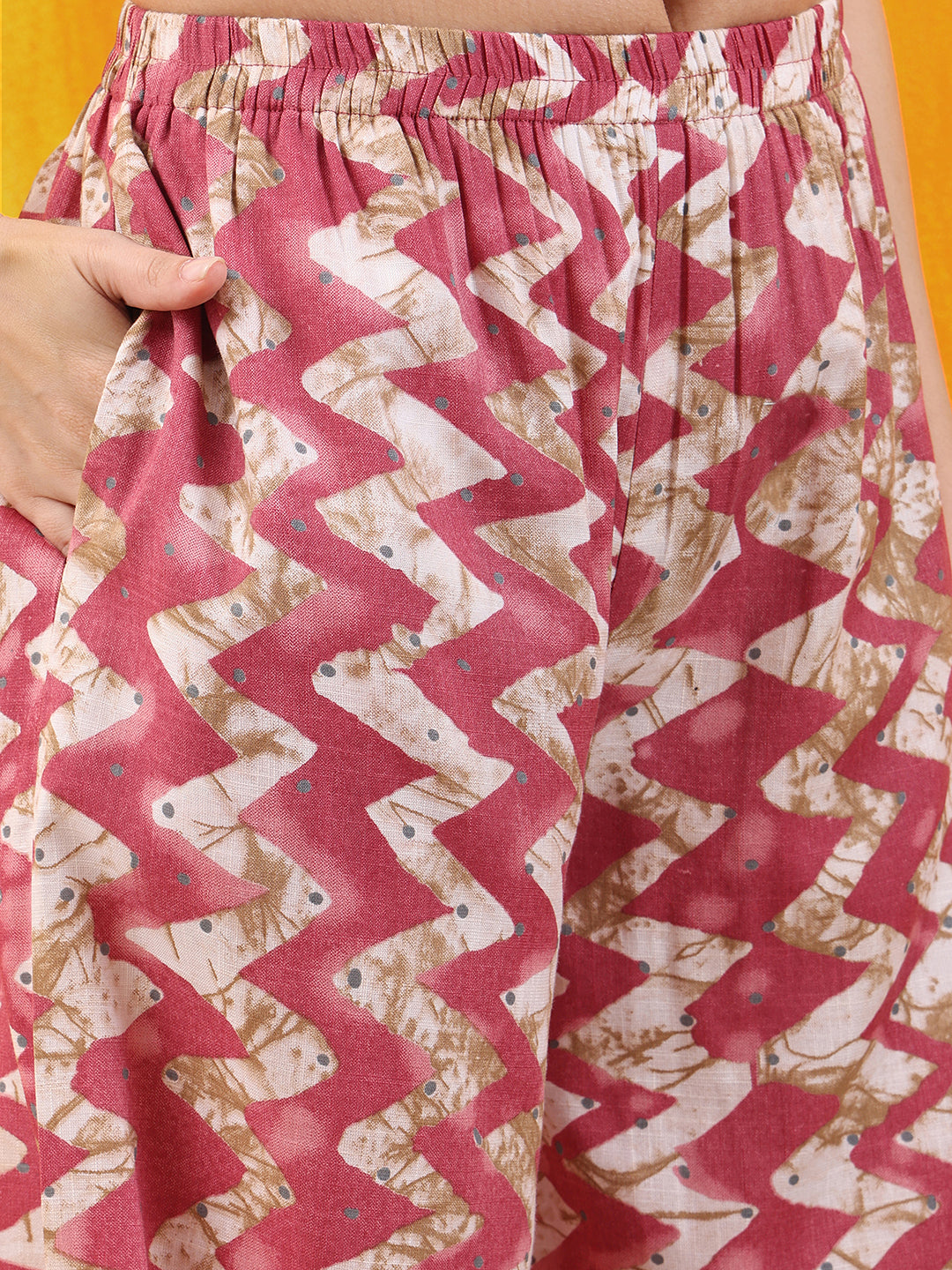 Chevron Printed Kurta With Palazzo Pant & Dupatta, Pink - Hiral Fashion