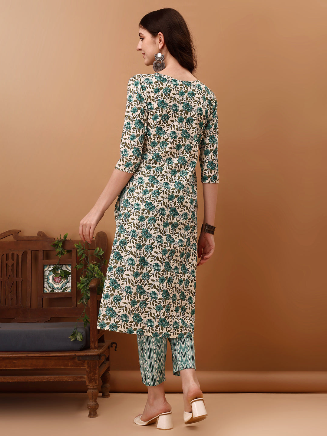 Floral Printed Kurta With Pant & Dupatta, Blue - Hiral Fashion