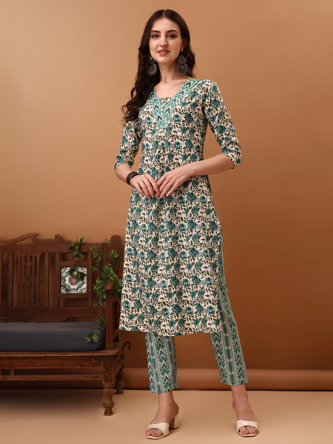 Floral Printed Kurta With Pant & Dupatta, Blue - Hiral Fashion