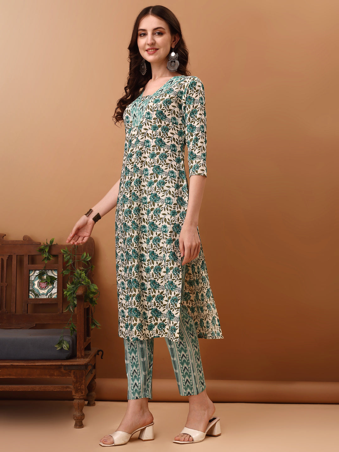 Floral Printed Kurta With Pant & Dupatta, Blue - Hiral Fashion