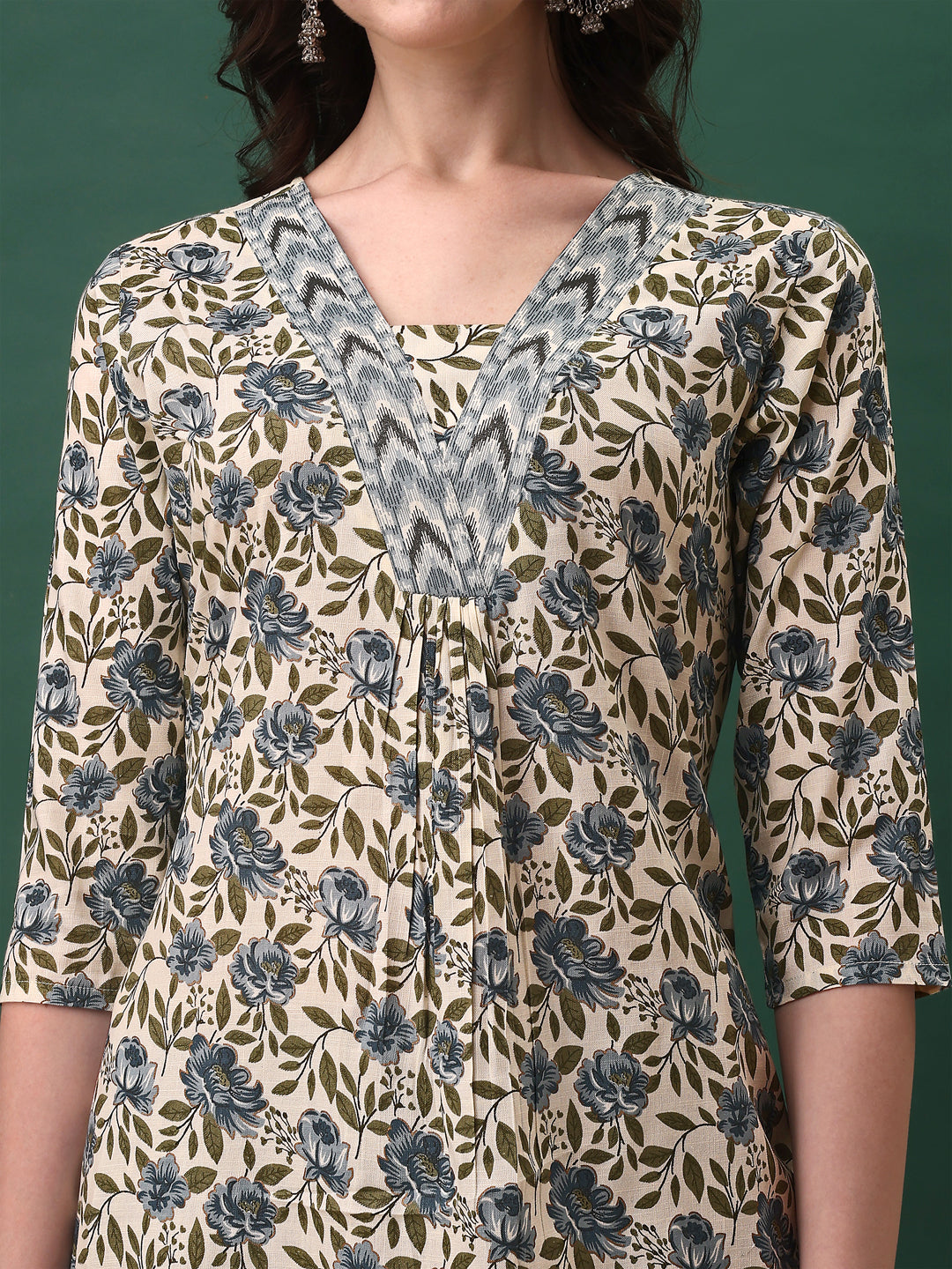Floral Printed Kurta With Pant & Dupatta, Navy Blue - Hiral Fashion