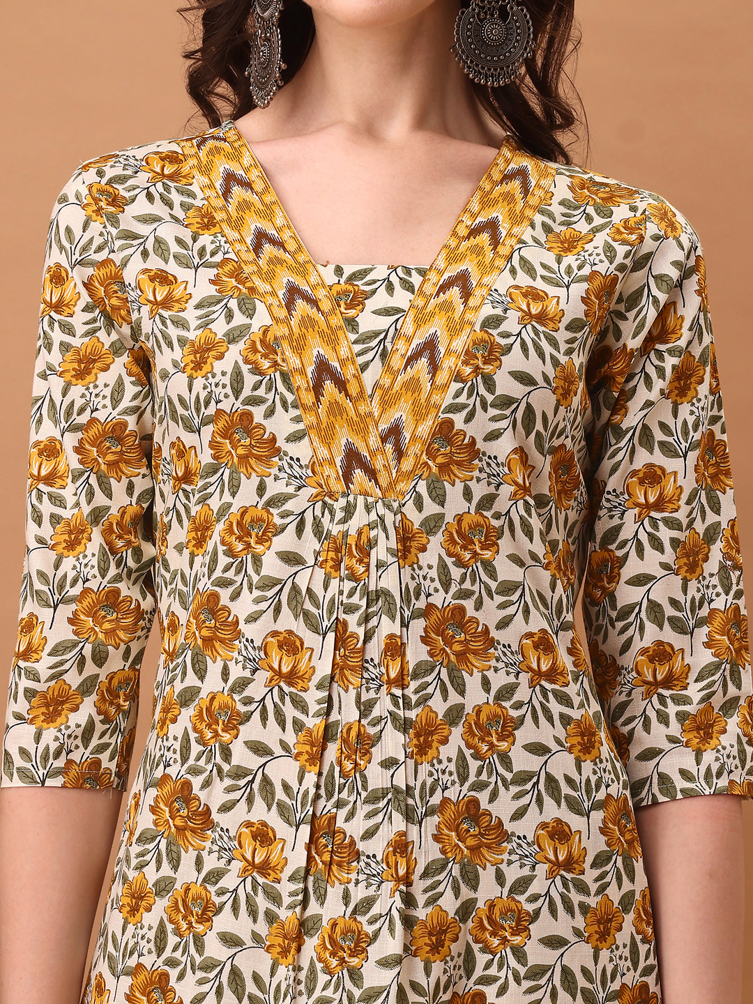 Floral Printed Kurta With Pant & Dupatta, Yellow - Hiral Fashion