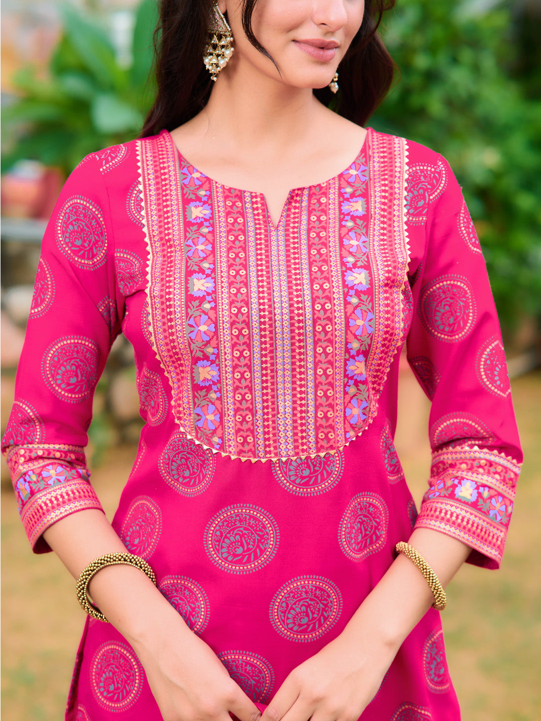 Printed Rayon Kurta With Pant & Printed Dupatta, Pink - Hiral Fashion