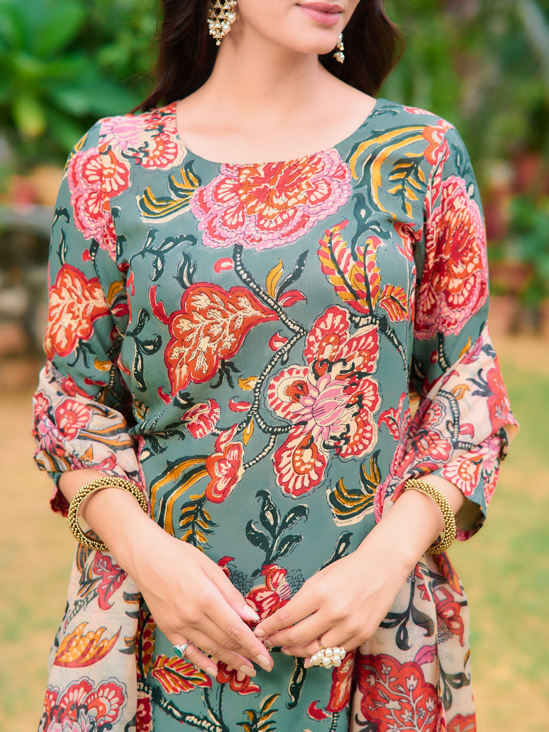 Printed Kurta With Pant & Printed Dupatta, Green - Hiral Fashion