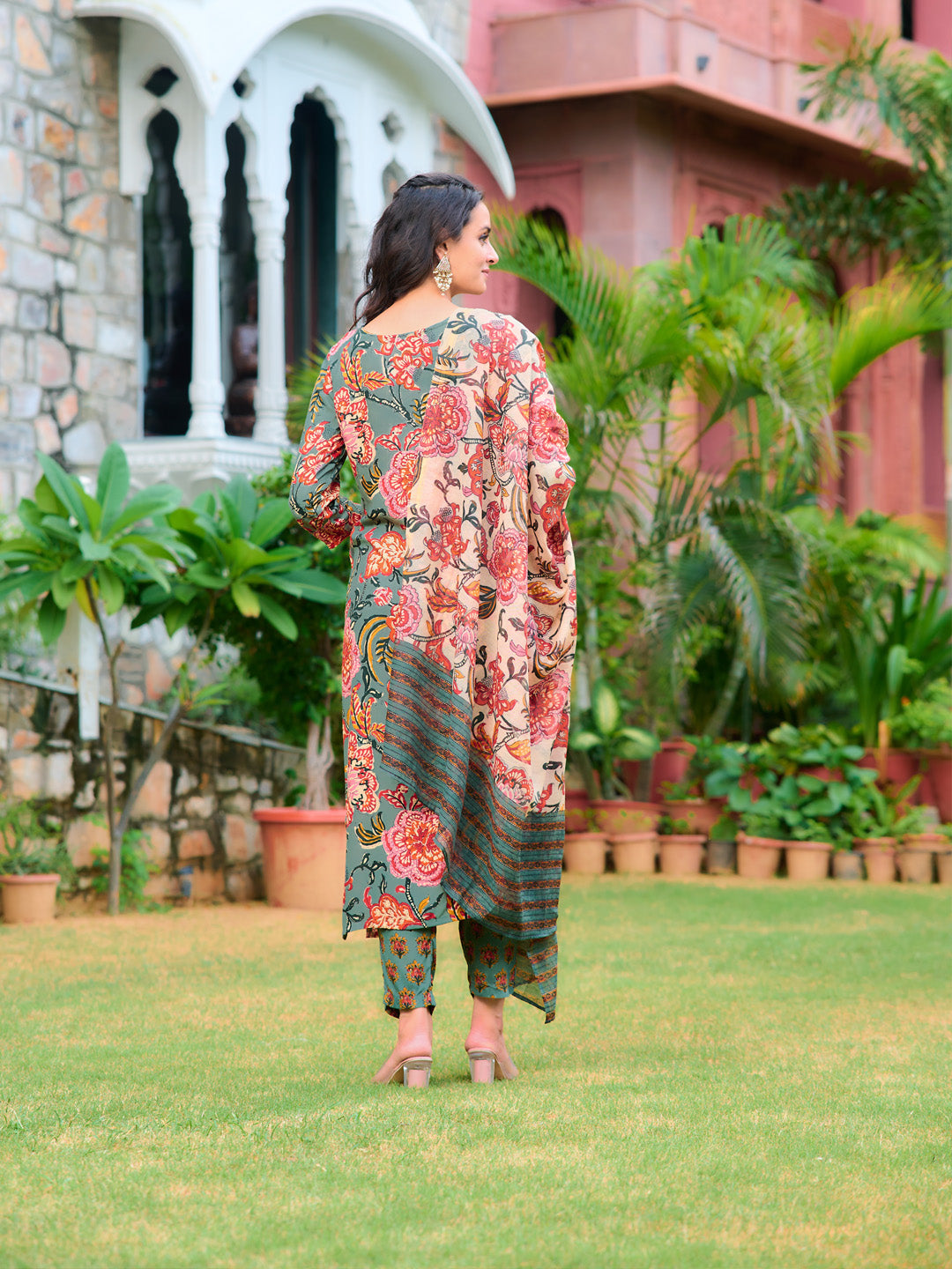 Printed Kurta With Pant & Printed Dupatta, Green - Hiral Fashion