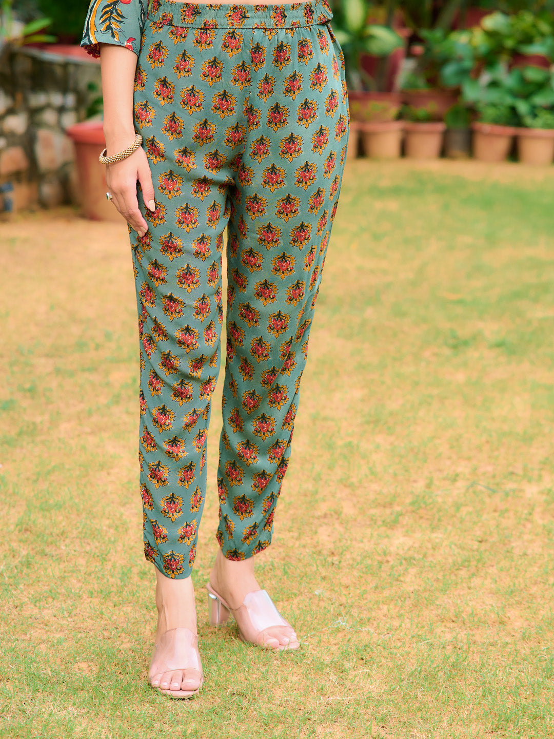 Printed Kurta With Pant & Printed Dupatta, Green - Hiral Fashion