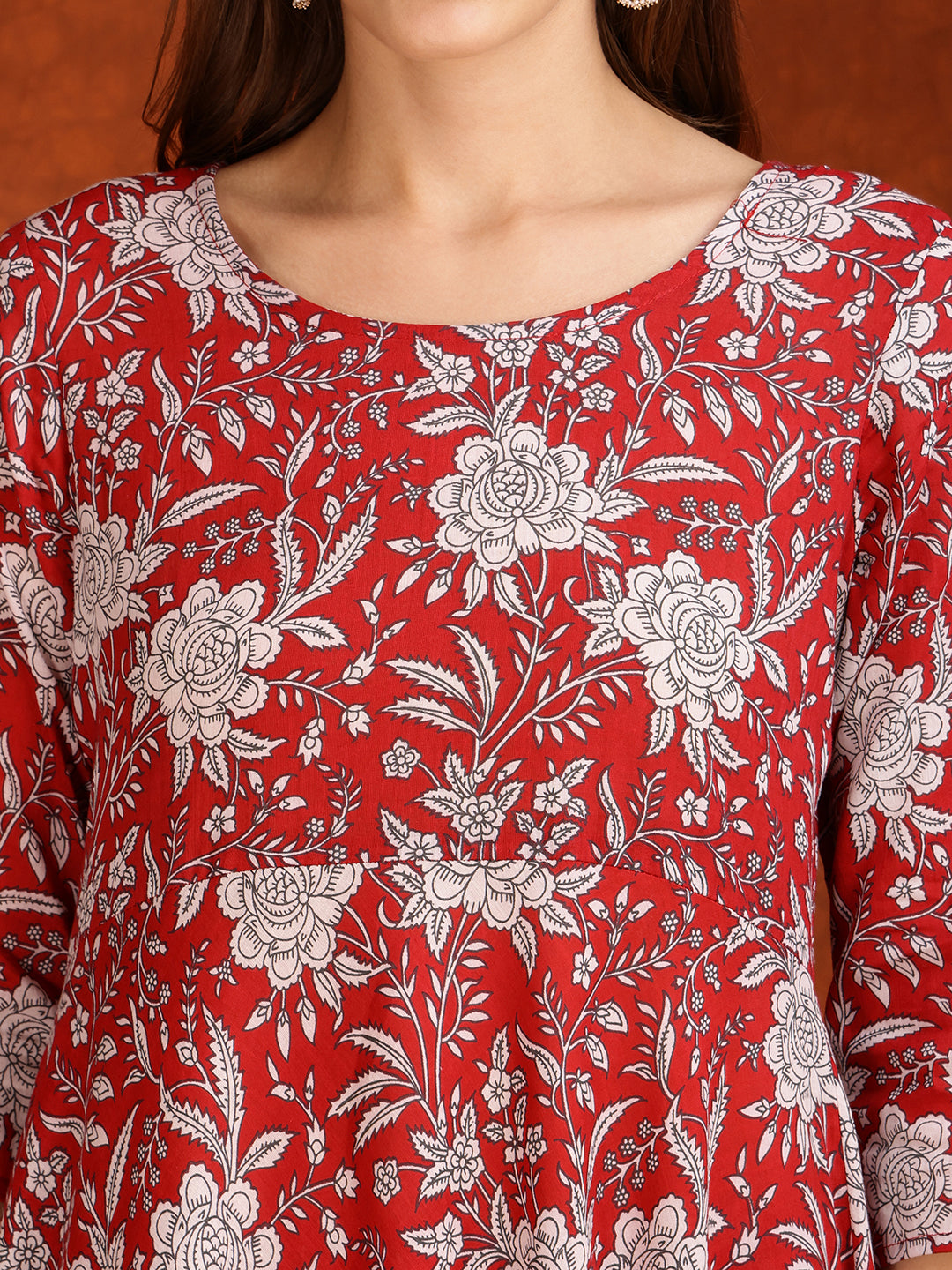 Floral Printed Flared Kurta With Pant & Dupatta, Maroon - Hiral Fashion