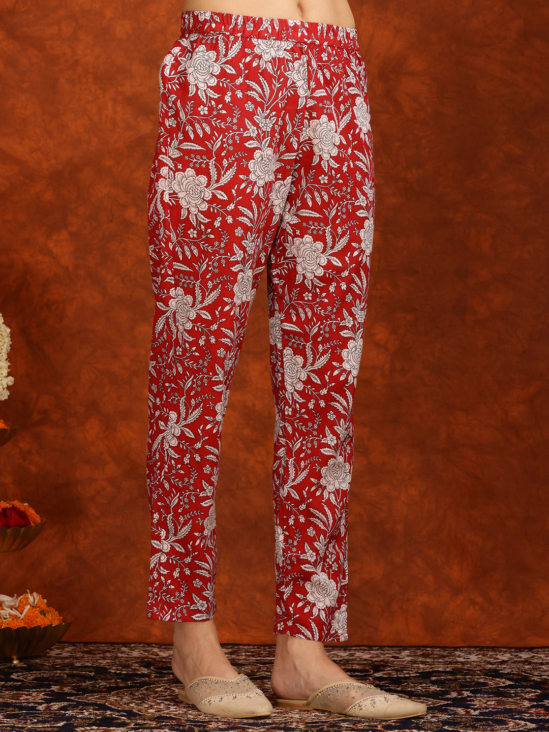Floral Printed Flared Kurta With Pant & Dupatta, Maroon - Hiral Fashion