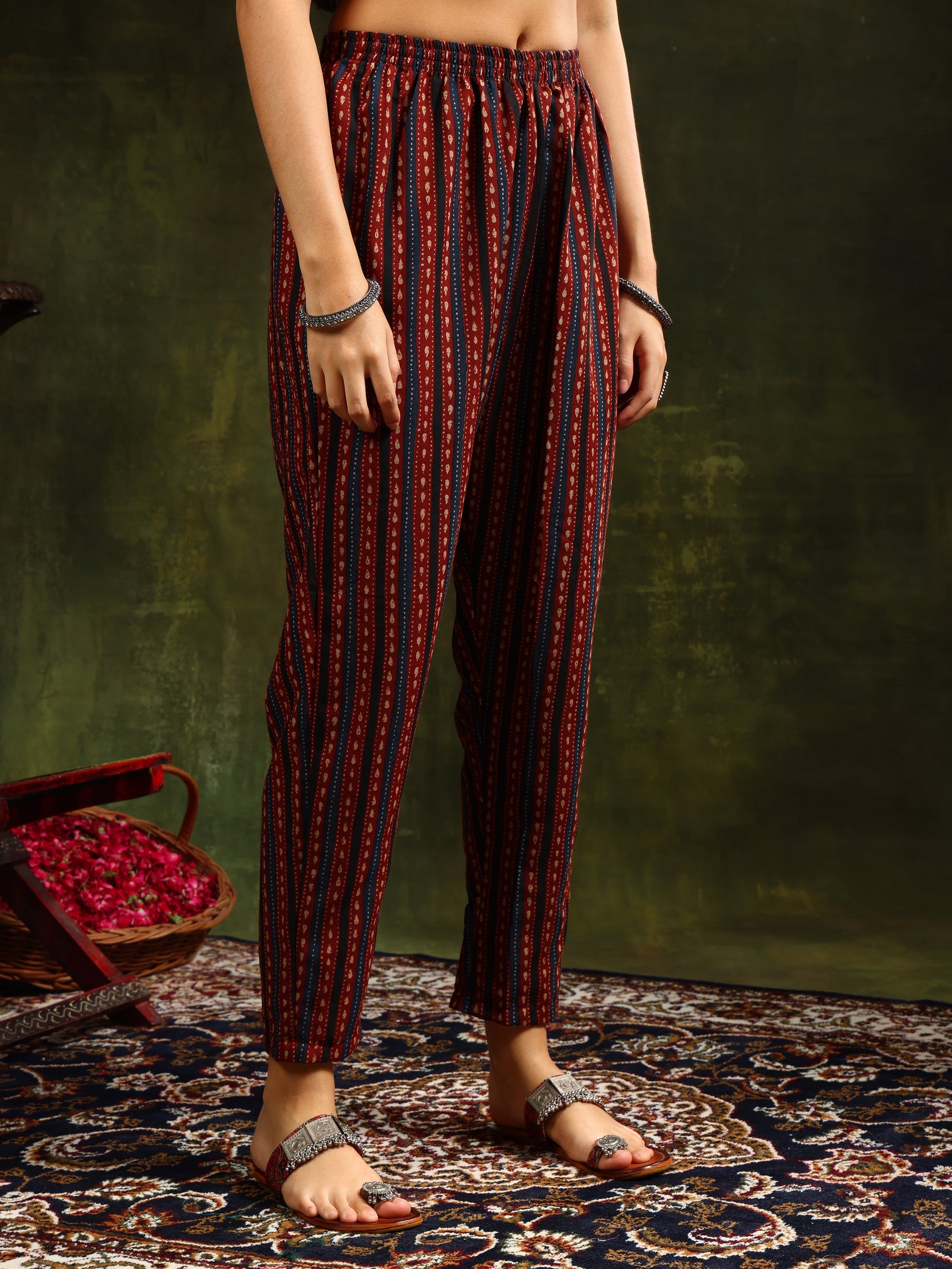 Printed Flared Anarkali Kurta With Pant & Dupatta, Rust - Hiral Fashion