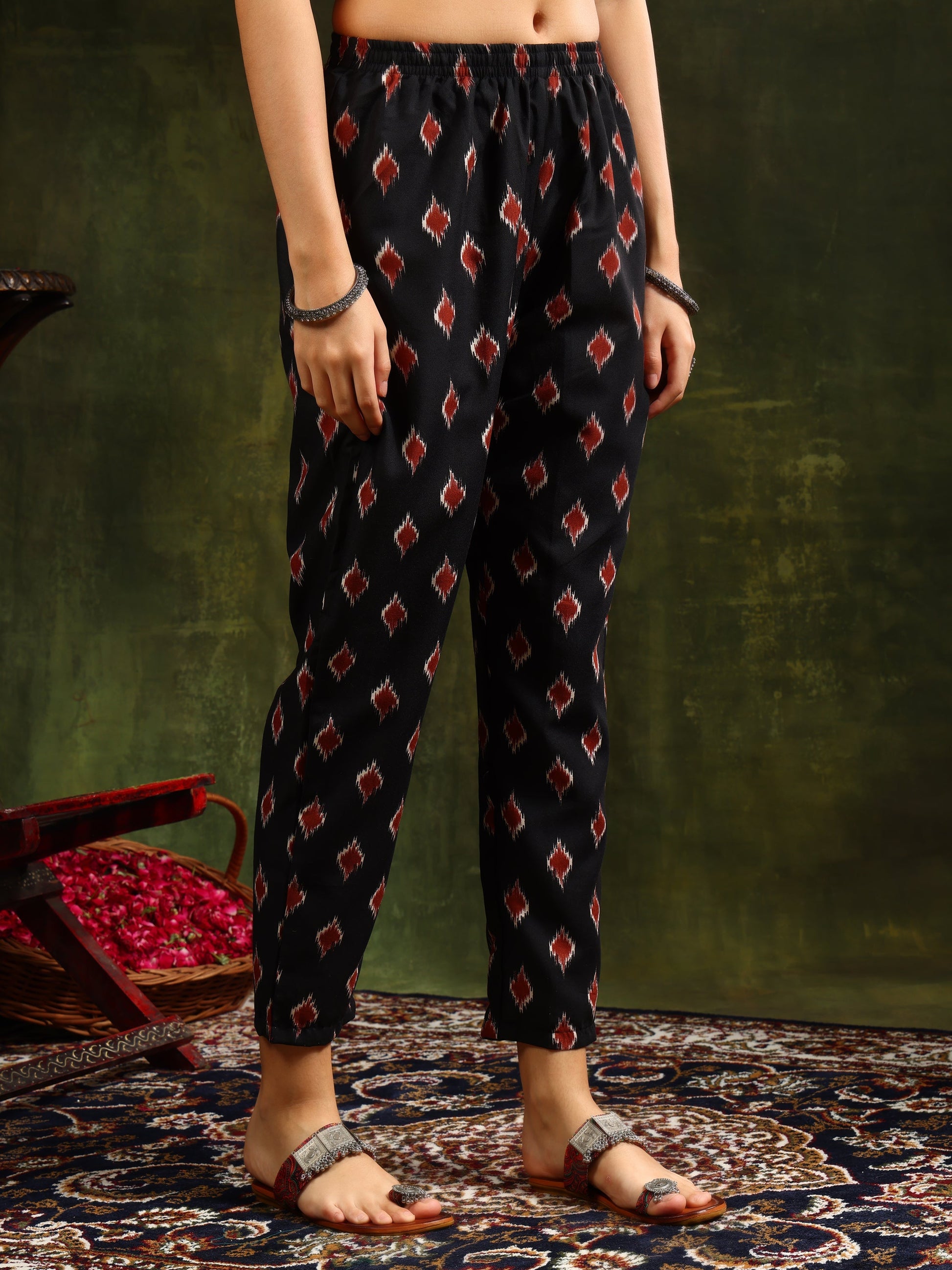 Ethnic Motifs Printed Aline Kurta With Pant & Dupatta, Black - Hiral Fashion