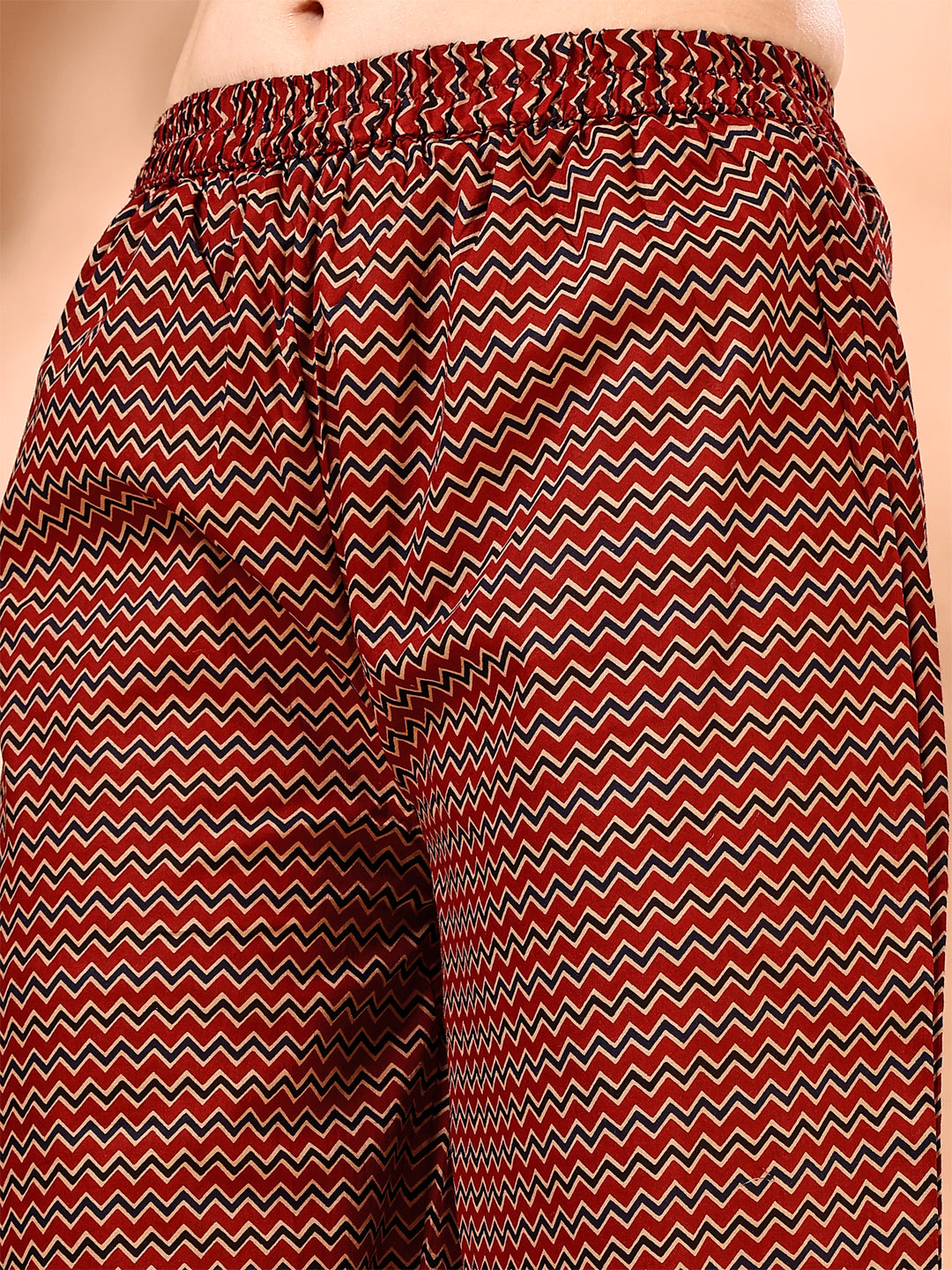 Flared Ethnic Motifs Printed Kurta With Palazzo Pant & Dupatta, Rust - Hiral Fashion