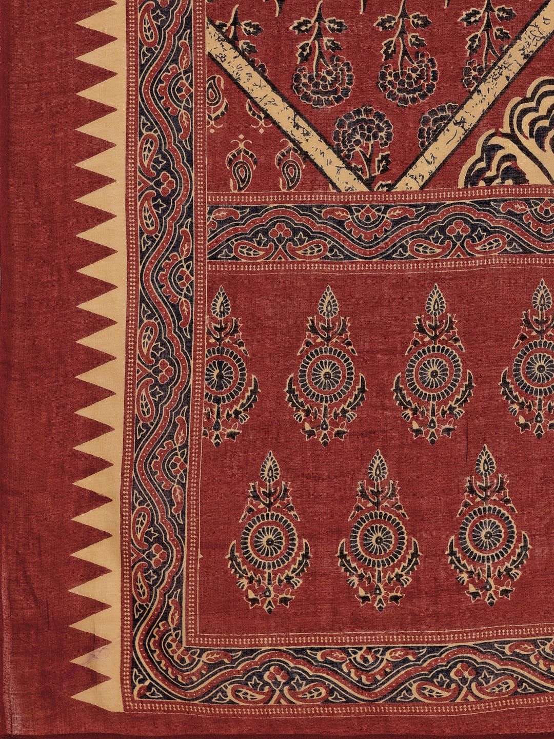 Flared Ethnic Motifs Printed Kurta With Palazzo Pant & Dupatta, Rust - Hiral Fashion