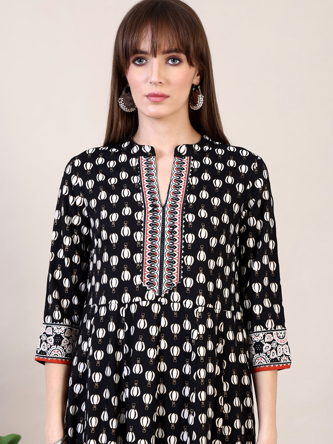Khari Printed Anarkali Flared Kurta With Pant & Dupatta, Black - Hiral Fashion