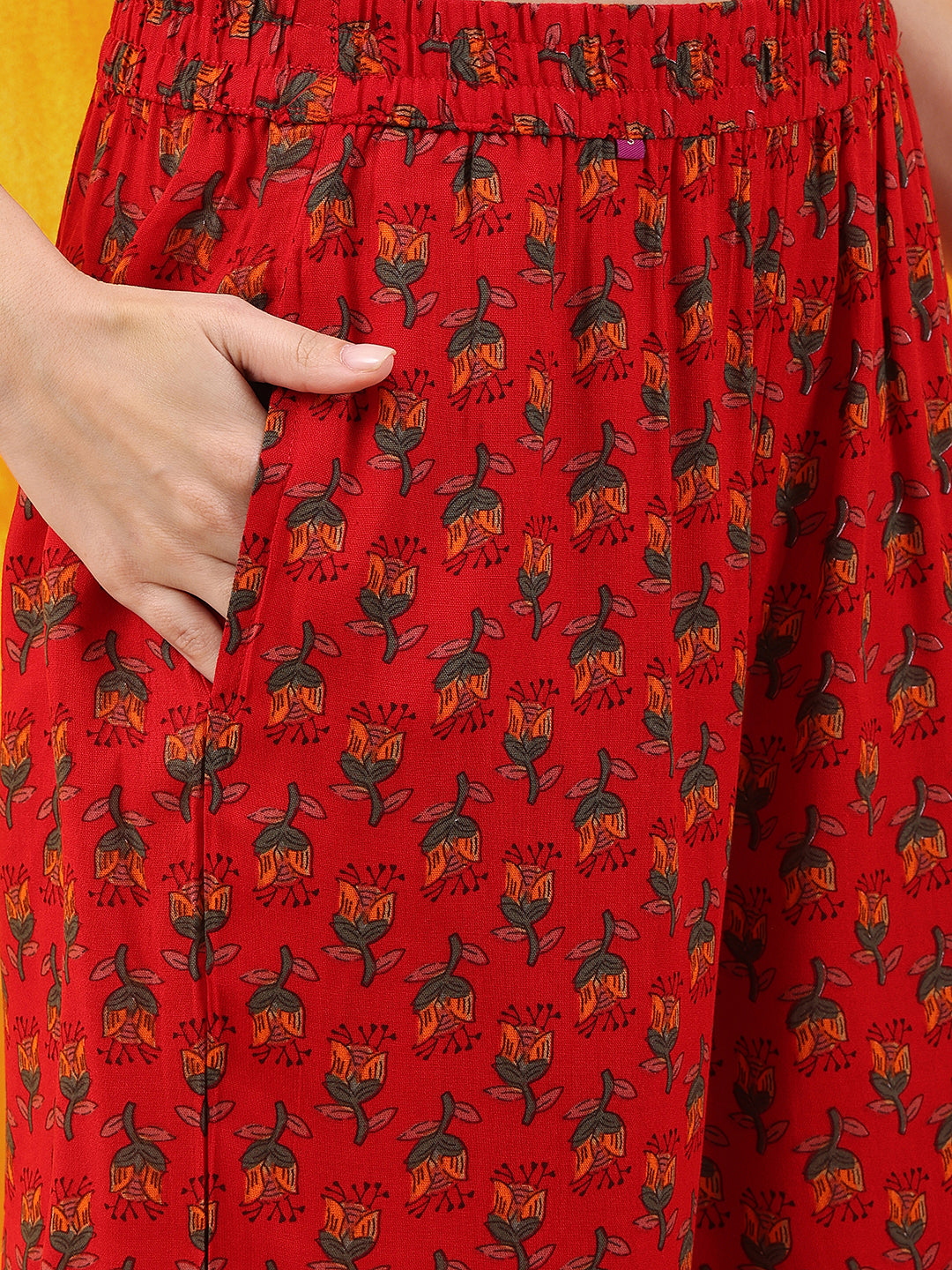 Floral Printed A-Line Flared Kurta With Palazzo & Dupatta, Red - Hiral Fashion