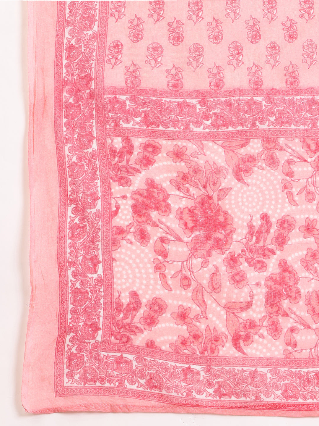 Floral Printed Flared Anarkali Kurta With Pant & Dupatta, Pink - Hiral Fashion