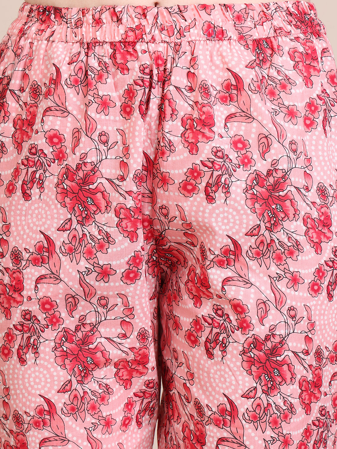 Floral Printed Flared Anarkali Kurta With Pant & Dupatta, Pink - Hiral Fashion