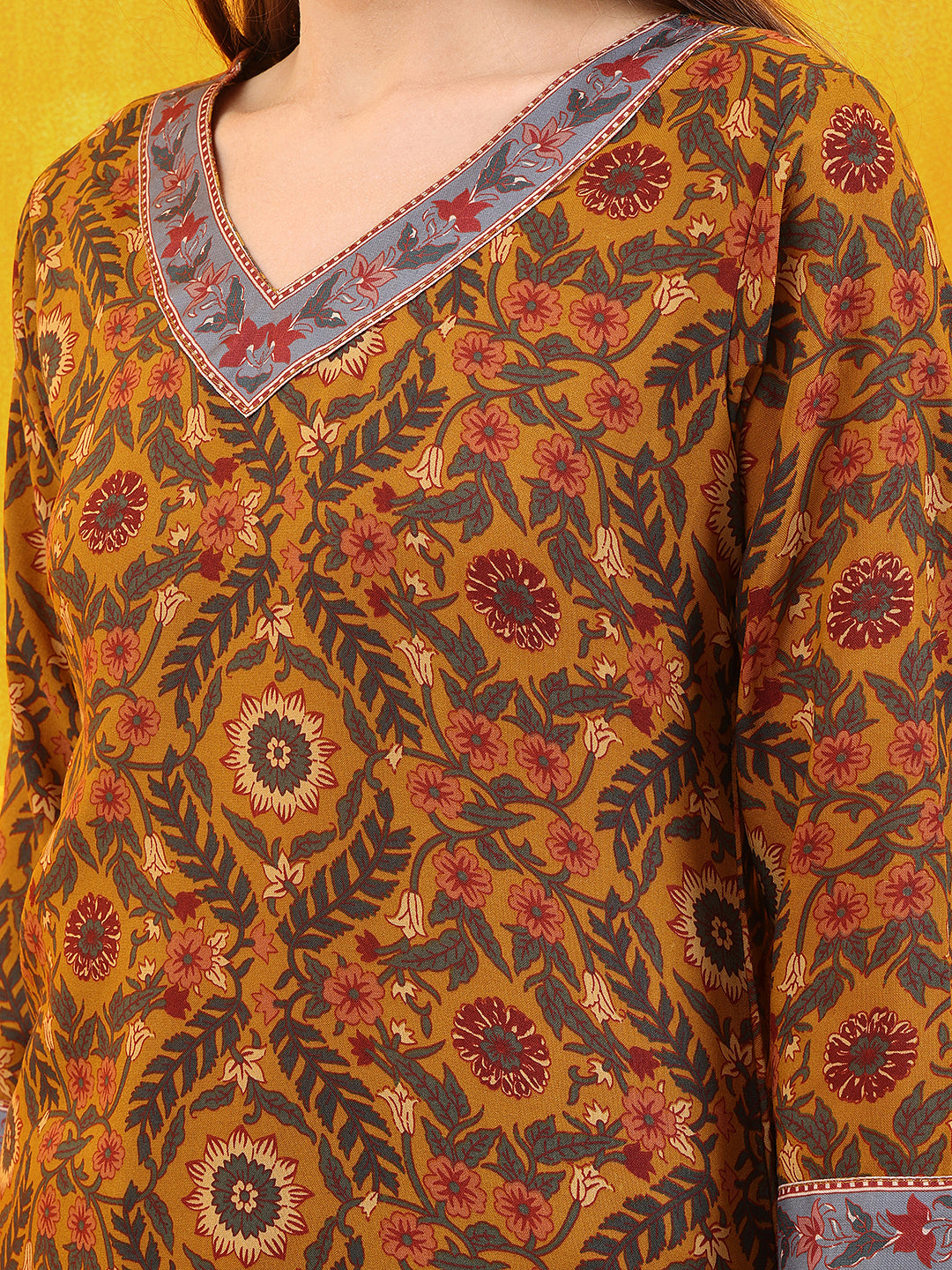 Printed Kurta With Afghani Pant & Dupatta, Mustard - Hiral Fashion