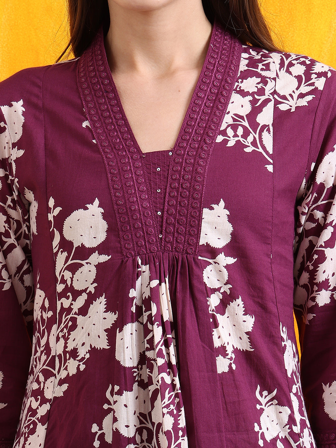 Embroidered & Printed Flared Kurta With Pant & Dupatta, Purple - Hiral Fashion