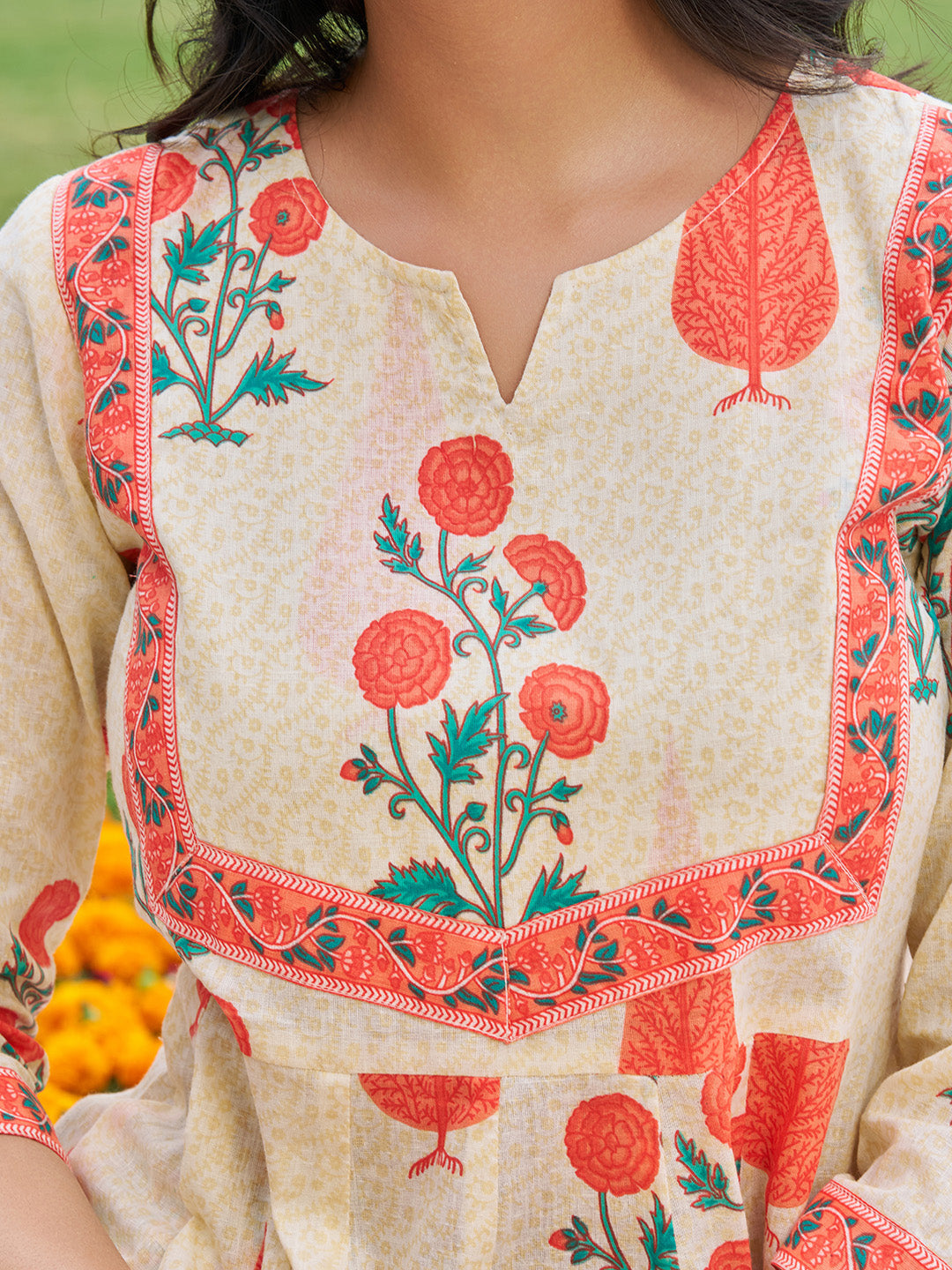 Ethnic Motifs Printed Anarkali Kurta With Pant & Dupatta, Orange - Hiral Fashion