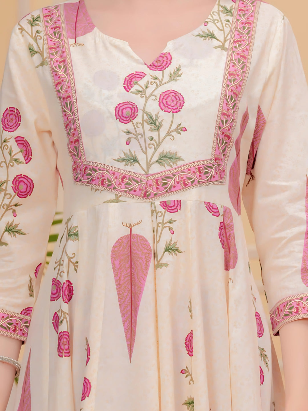 Ethnic Motifs Printed Anarkali Kurta With Pant & Dupatta, Pink - Hiral Fashion