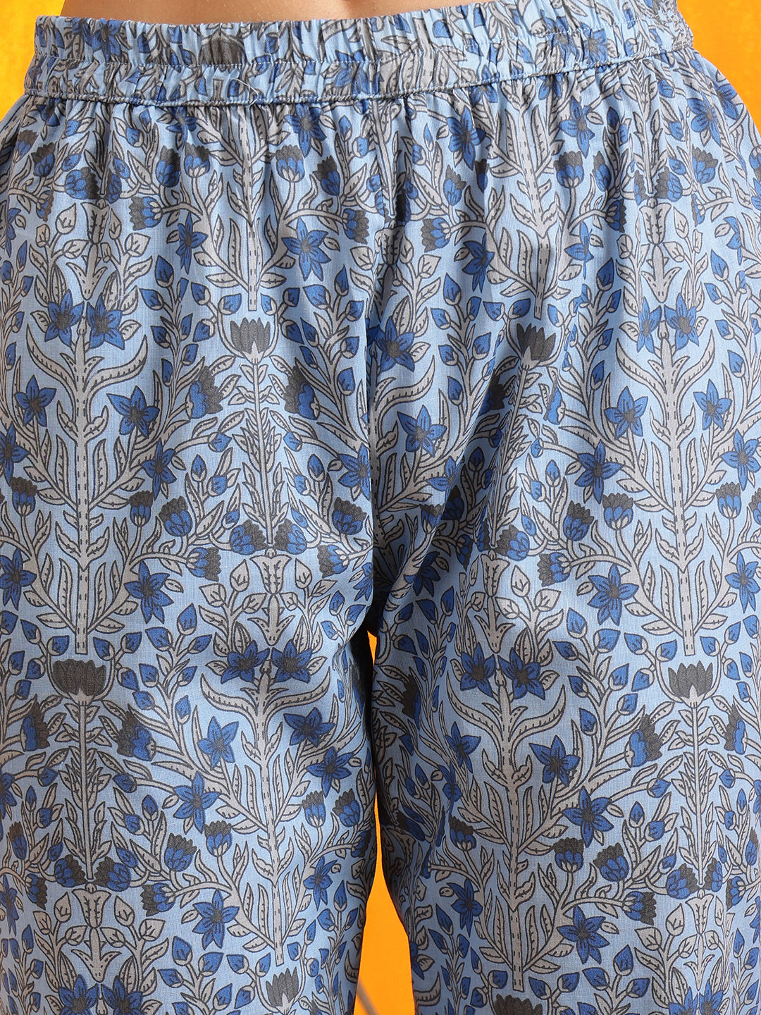 Ethnic Motifs Printed Kurta With Pant & Printed Dupatta, Aqua-Blue - Hiral Fashion