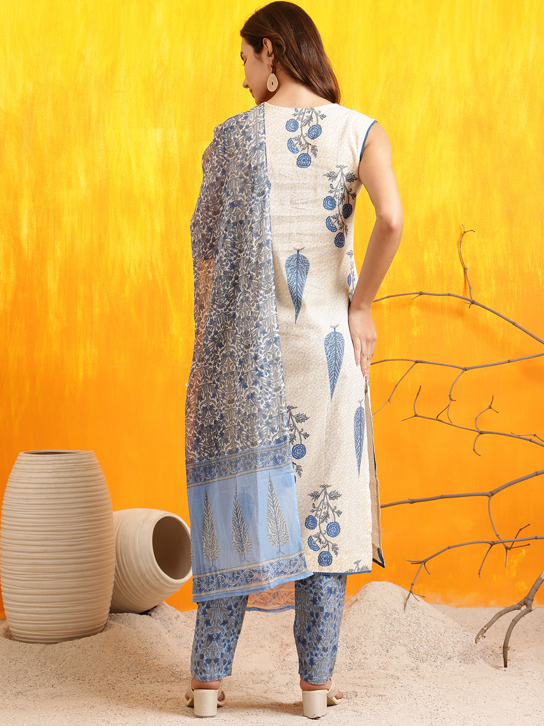 Ethnic Motifs Printed Kurta With Pant & Printed Dupatta, Aqua-Blue - Hiral Fashion