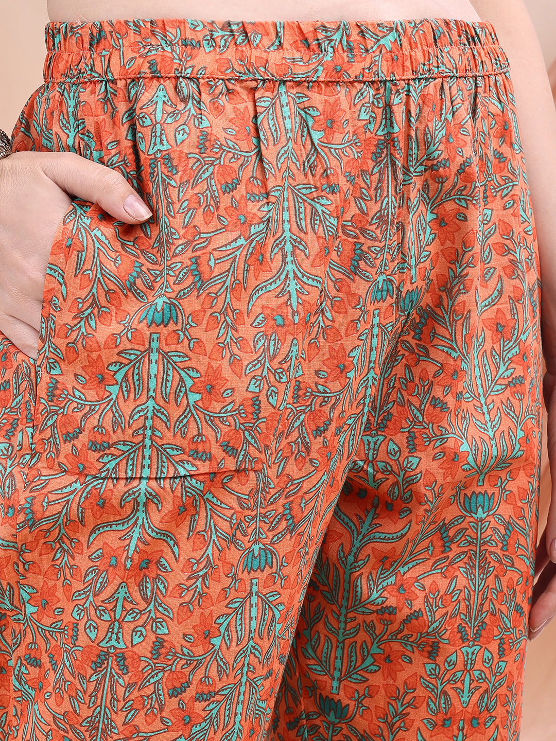 Ethnic Motifs Printed Kurta With Pant & Printed Dupatta, Orange - Hiral Fashion