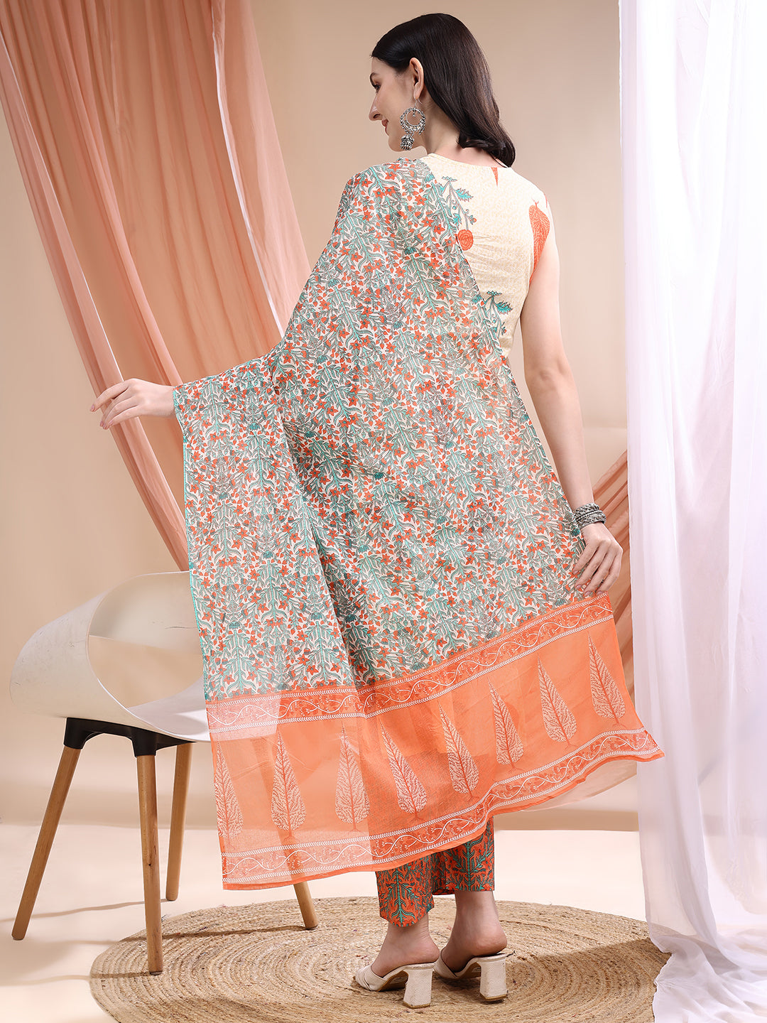 Ethnic Motifs Printed Kurta With Pant & Printed Dupatta, Orange - Hiral Fashion