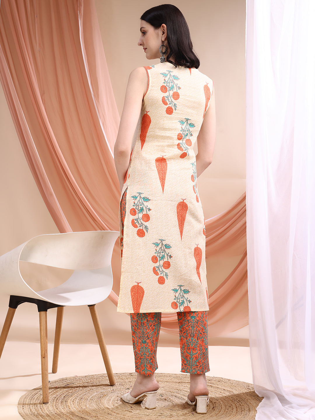Ethnic Motifs Printed Kurta With Pant & Printed Dupatta, Orange - Hiral Fashion