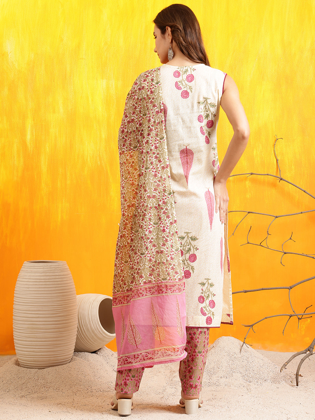 Ethnic Motifs Printed Kurta With Pant & Printed Dupatta, Pink - Hiral Fashion