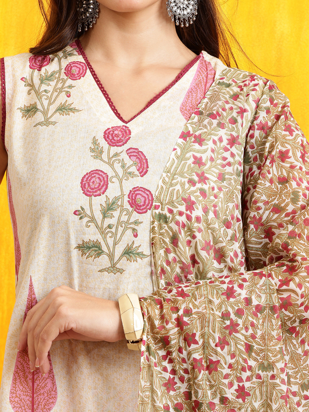 Ethnic Motifs Printed Kurta With Pant & Printed Dupatta, Pink - Hiral Fashion