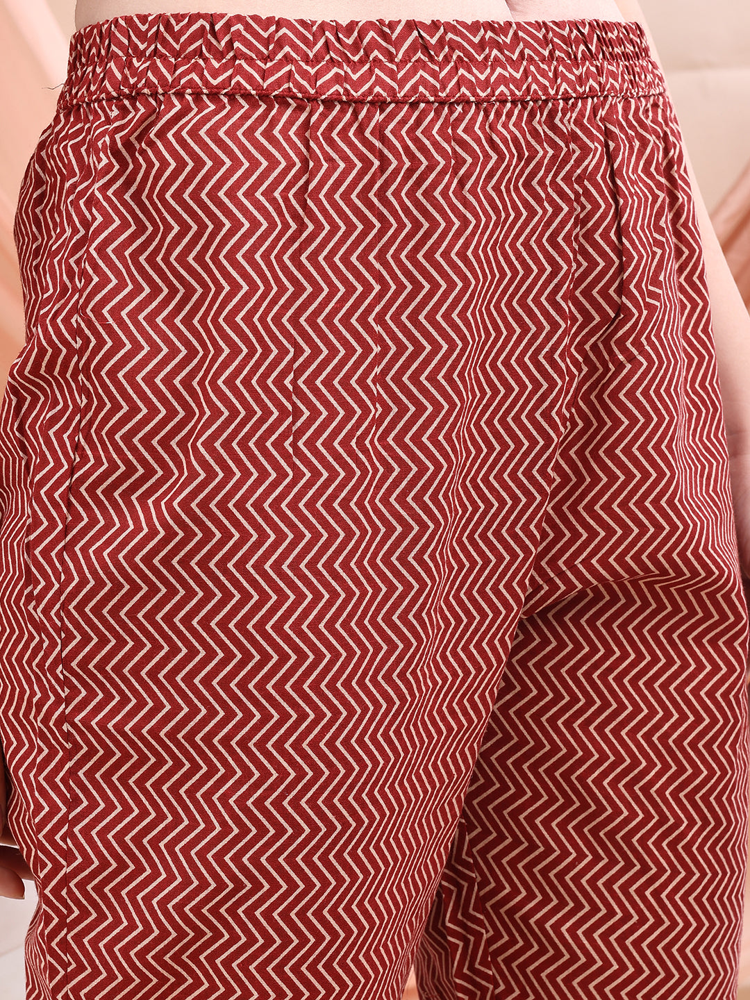 Front Slit Motifs A-Line Printed Kurta With Pant & Dupatta, Maroon - Hiral Fashion