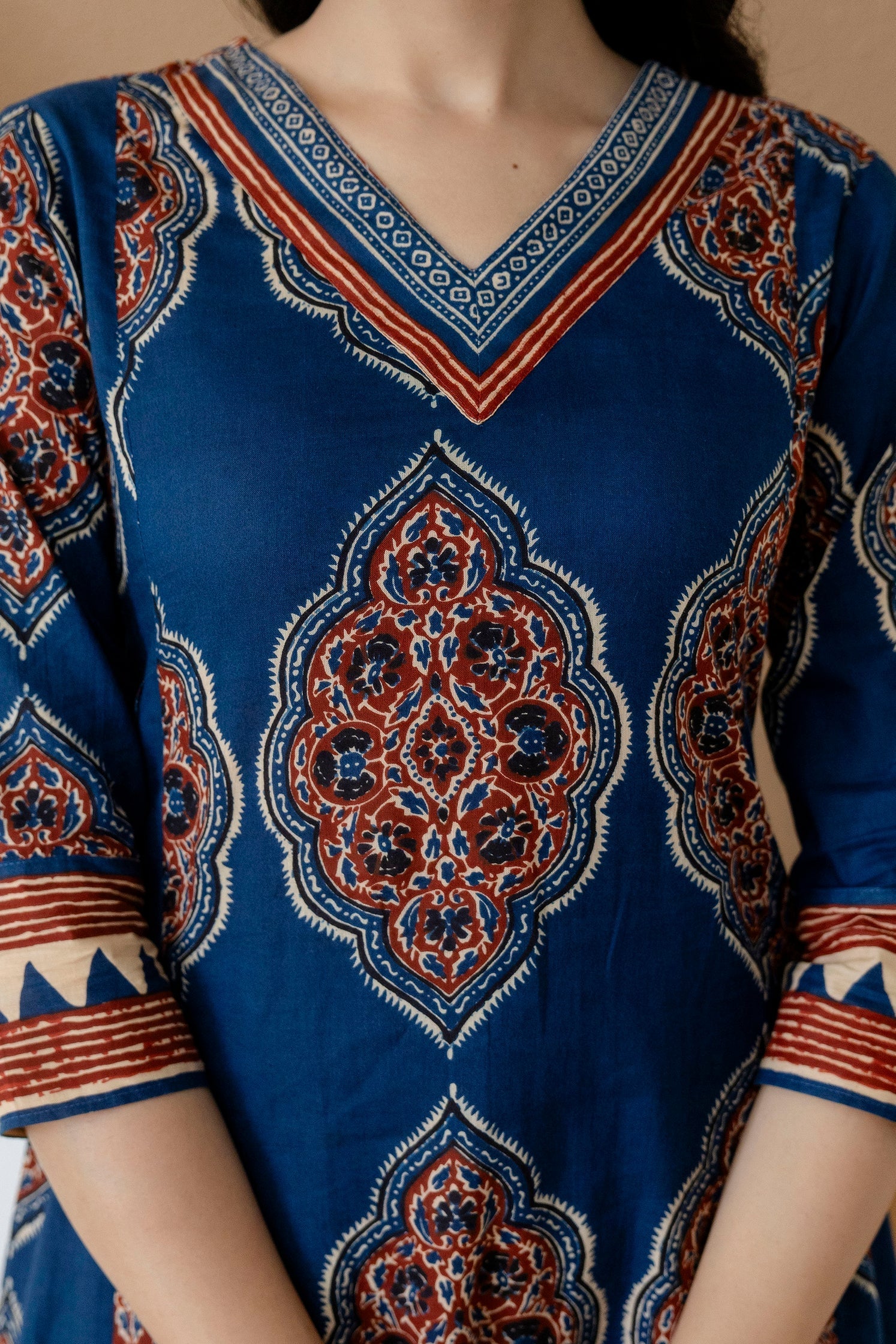 Ethnic Motif Printed Anarkali Kurta Set With Matching Pants & Dupatta, Blue - Hiral Fashion