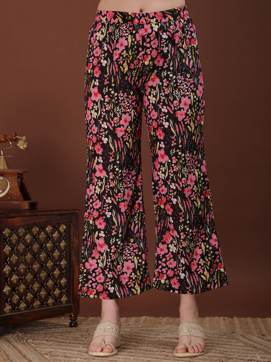 Embroidered & Floral Printed Kurta With Palazzo & Printed Dupatta, Black - Hiral Fashion